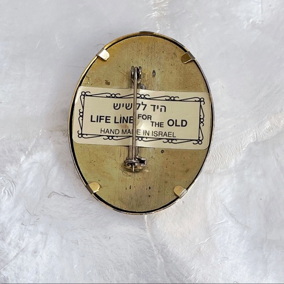 Gold Tone Oval Silkscreen Lifeline for Old Brooch - Picture 6 of 7